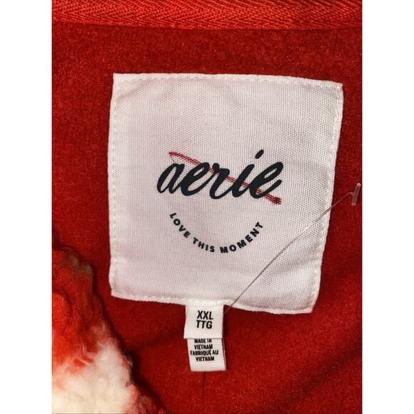 Aerie Hometown Holiday Quarter Zip Sweatshirt Red Sherpa Tribal XXL NWT - Picture 7 of 9